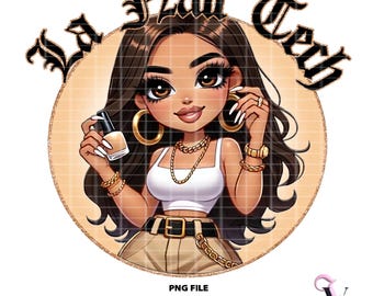 La Nail Tech Old School Chicana PNG Old School Chola Chibi Style Latina Design for Sublimation | Digital Download