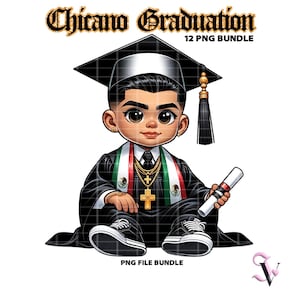 Chicano Graduation PNG Bundle El Graduado Chibi Style Latino Design for Sublimation | Digital Download