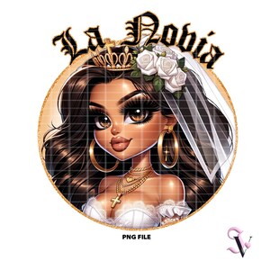 La Novia Chicana Bride PNG La Novia Old School Chola Chibi Style Latina Design pour Sublimation | Téléchargement numérique