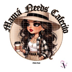 Chicana Mom Moederdag Cafecito y Chisme Old School Chola Chibi-stijl Latina-ontwerp voor sublimatie | Digitale download