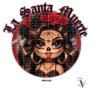 La Santa Muerte Chicana Halloween PNG Dia de los Muertos La Catrina Chibi Style Latina Design for Sublimation | Digital Download