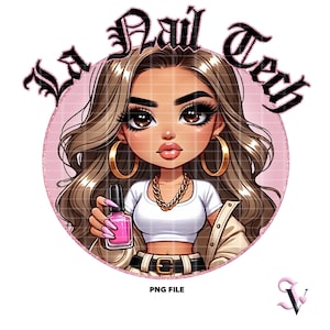 La Nail Tech Old School Chicana PNG Old School Chola Chibi Style Latina Design pour sublimation | Téléchargement numérique