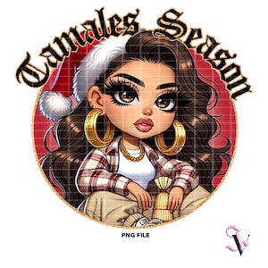 Tamales Stagione Chicana Natale PNG Feliz Navidad Old School Chola Chibi Style Latina Design per Sublimazione / Download Digitale