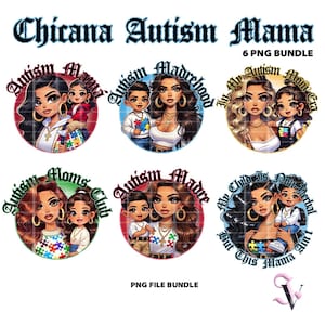 Autism Mama Chicana PNG Bundle Chicana Mom Mother's Day Chibi Style Latina Design for Sublimation | Digital Download