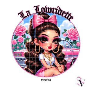 La Lowridette Lowrider Coquette Chicana PNG Old School Chola Chibi Style Latina Design pour Sublimation | Téléchargement numérique