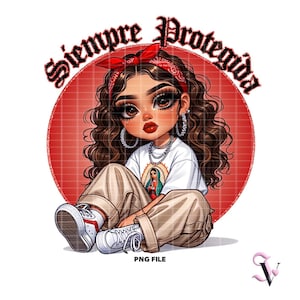 Siempre Protegida Chicana PNG Virgen de Guadalupe Old School Chola Chibi Style Latina Design pour Sublimation | Téléchargement numérique