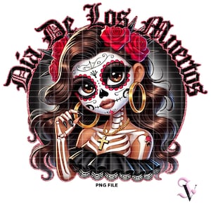 Dia de los Muertos Chicana Halloween PNG La Catrina Old School Chola Chibi Style Latina Design for Sublimation | Digital Download