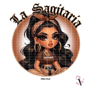 Zodiaque PNG de la Sagitaria chicana, Horoscope Old School Chola Chibi de style Latina pour sublimation | Téléchargement numérique