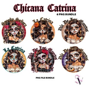 Chicana Catrina Día de los Muertos Zodiac PNG Bundle Chicana Halloween Chibi Style Latina Design for Sublimation | Digital Download