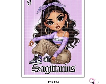 Carta Loteria Sagittario: Chicana Zodiac Chibi PNG (download digitale)