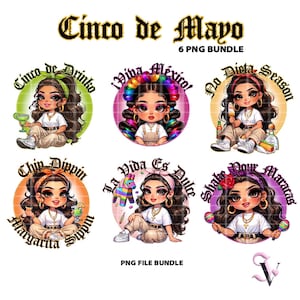 Cinco de Mayo Chicana PNG Bundle Old School Chola Chibi Style Latina Design for Sublimation | Digital Download