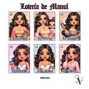 Chicana Mom Loteria PNG Moederdag Old School Chola Chibi-stijl Latina-ontwerp voor sublimatie | Digitale download