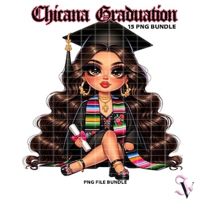 Chicana Graduation PNG Bundle La Graduada Chibi Style Latina Design for Sublimation | Digital Download