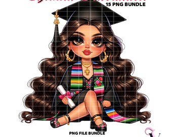 Chicana Graduation PNG Bundle La Graduada Chibi Style Latina Design for Sublimation | Digital Download
