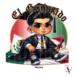 El Graduado Chicano Graduation PNG Chibi Style Latino Design do sublimacji | Pobieranie cyfrowe
