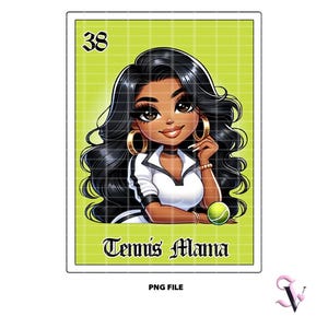 Tennis Mama Loteria Card Chicana PNG Fête des Mères Old School Chola Chibi Style Latina Design pour Sublimation | Téléchargement numérique