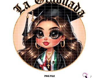 La Graduada Chicana Graduation PNG Chibi Style Latina Design for Sublimation | Digital Download