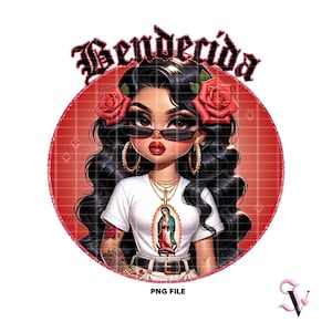 Bendecida Old School Chicana PNG Virgen de Guadalupe Old School Chola Chibi Style Latina Design pour Sublimation | Téléchargement numérique