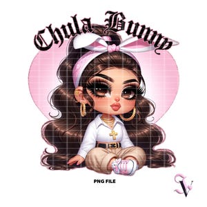 Chula Bunny Chicana Easter PNG Old School Chola Chibi Style Latina Design for Sublimation | Digital Download