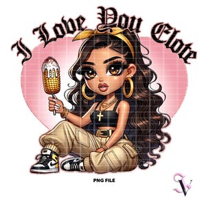 Chicana Valentine PNG Old School Chola Chibi Style Latina Design pour sublimation | Téléchargement numérique