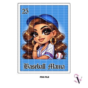 Tarjeta de lotería Baseball Mama Chicana PNG Día de la Madre Estilo Chola Chibi de la vieja escuela Diseño latino para sublimación / descarga digital