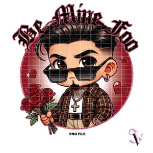 Chicano Valentine PNG Old School Cholo Chibi Style Latino Design per Sublimazione / Download Digitale