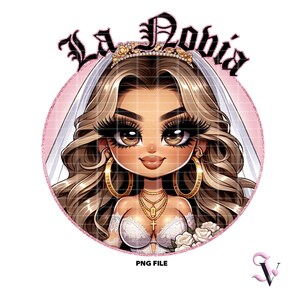 La Novia Chicana Bride PNG La Novia Old School Chola Chibi Style Latina Design pour Sublimation | Téléchargement numérique