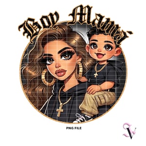 Boy Mamá Chicana Mom PNG Fête des Mères Style Old School Chola Chibi Design Latina pour Sublimation | Téléchargement numérique