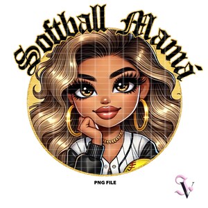 Softball Mama Chicana PNG Fête des Mères Old School Chola Chibi Style Latina Design pour Sublimation | Téléchargement numérique