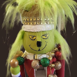 Nutcracker, 12" Wood; Grinch in Santa Suit
