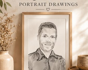 Personalized Hand Drawn Digital Portrait Illustration (Digital Download)