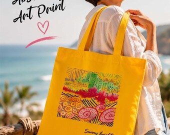 Beach Yellow Tote Bag. Colorful Abstract Design. Summer Gift for Her