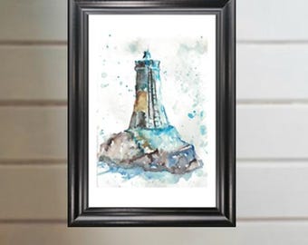 Lighthouse Watercolor Print, Coastal Wall Art for Beach House, Nautical Bedroom Decor – Instant Download