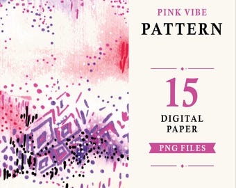 Pink Digital Paper Bundle, Seamless Scrapbook Paper, Printable Craft Pack, Hand Drawn Pattern Collection