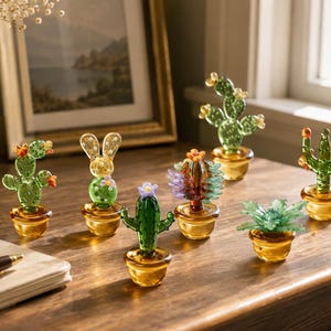Handgefertigter Glaskaktus, Mini-Glaskaktusfigur, niedliche Sukkulenten-Deko, Einzugsgeschenk, Geburtstagsgeschenk, Muttertagsgeschenk, Weihnachtsgeschenk