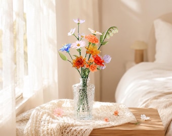 Handmade Glass Birth Month Flower, Hand Blown Wire Stem Flower Bouquet, Gift for Her Birthday Christmas Handmade Gift, Romantic Keepsake