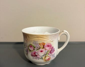 Vintage Porcelain Rose Design Mustache Mug