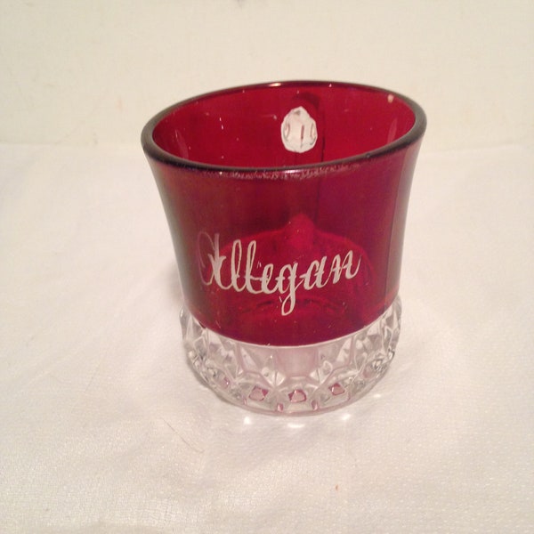 Vintage EAPG Ruby Red Souvenir Glass Allegan Cup