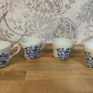 Vintage Blue Onion Blue Heritage Coffee Cups - No Saucers - England