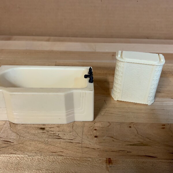 Vintage Renwal Bathtub and Hamper Dollhouse Furniture