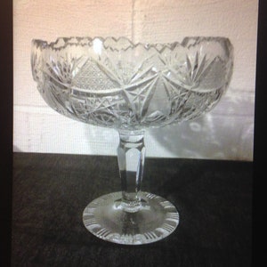 Vintage EAPG Cut Glass Ornate Detailed Clear Glass Compote