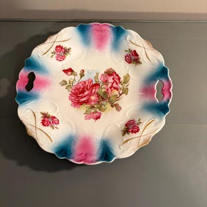 Vintage P S Germany Handled Rose Serving Plate