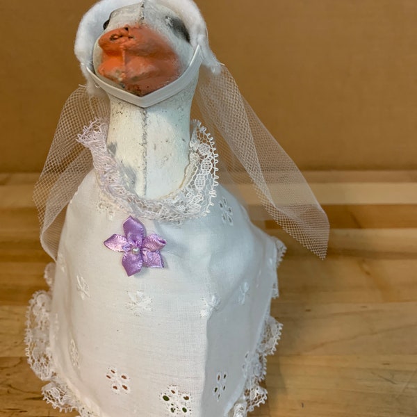 Handmade Wedding Dress with Veil  Small Size Baby Goose Outfit Porch Lawn Decoration