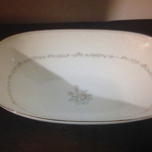 Vintage Noritake Mayfair Platinum Rimmed Rose Oval Vegetable Serving Bowl Japan