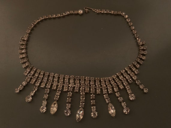 Vintage Dangle Silver Tone and Rhinestones Necklace
