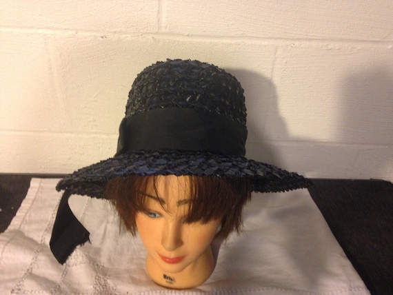 Vintage Black Straw Church Casual Woman's Hat - image 1