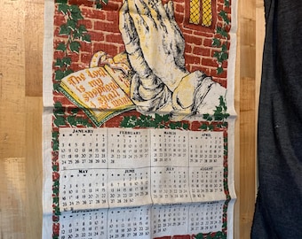 Vintage 1971 Praying Hands Kitchen Calendar Towel