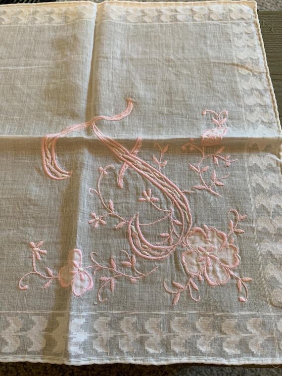 Vintage Monogrammed F Machine Stitched Embroidery and Applique Hankie