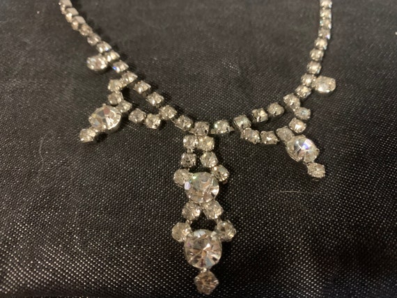 Vintage Clear Rhinestone Drop Necklace - image 2