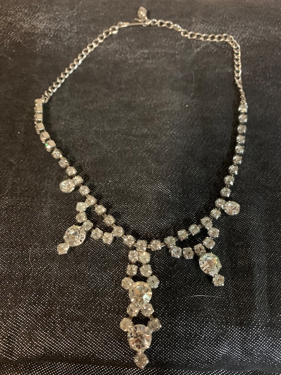 Vintage Clear Rhinestone Drop Necklace - image 1